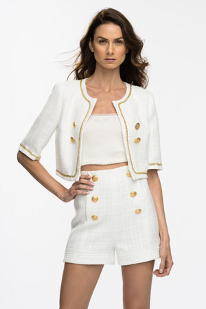 Leyla Boxy Cropped Tweed Blazer - White