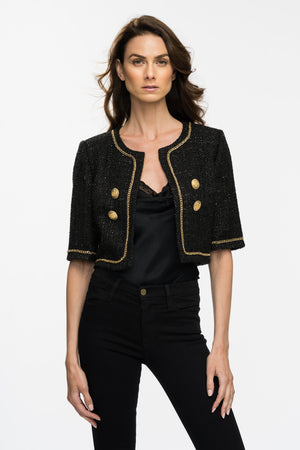 Leyla Boxy Cropped Tweed Blazer - Black