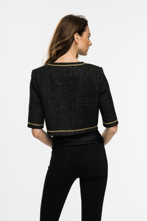 Leyla Boxy Cropped Tweed Blazer - Black