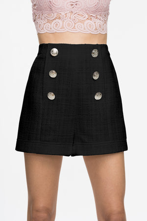 Tatiana High Waisted Shorts - Black Tweed
