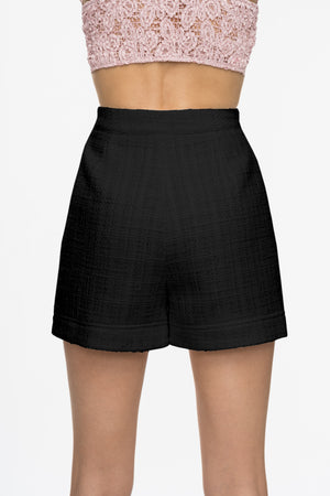 Tatiana High Waisted Shorts - Black Tweed