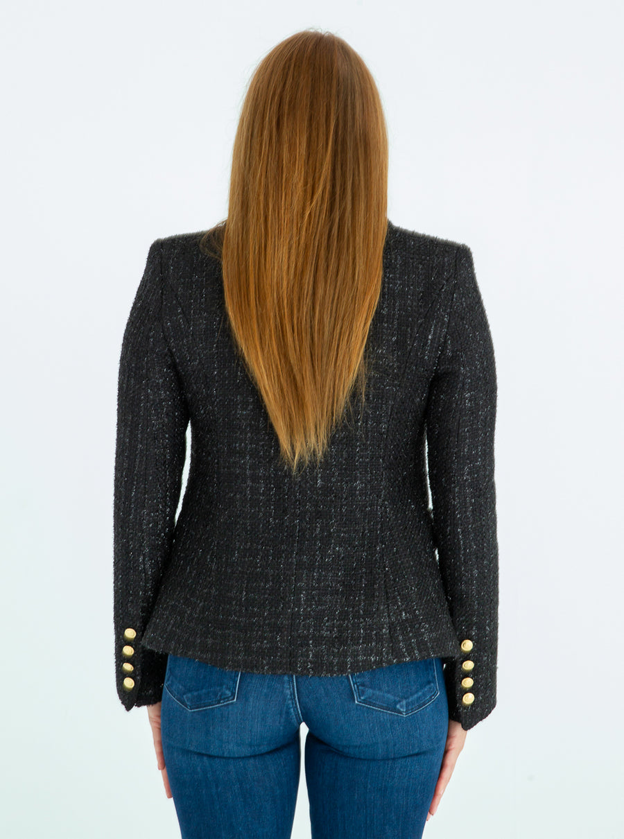 Sophia Gold Button Black Tweed Blazer