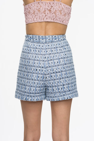 Tatiana High Waisted Shorts - Blue Tweed