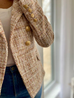 Sophia Gold Button Beige Tweed Blazer