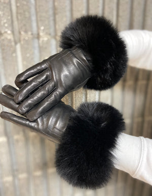 Fox Trim Leather Gloves