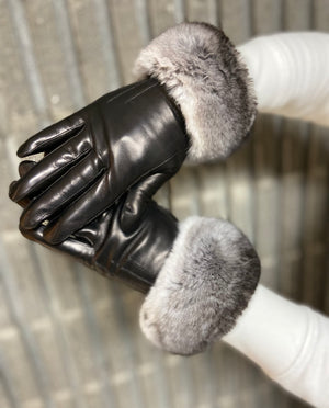 Chinchilla Trim Leather Gloves